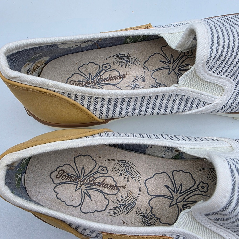 Tommy Bahama Women's Striped Slip On Canvas Shoes Tan Accents Size 8.5 - Picture 4 of 10